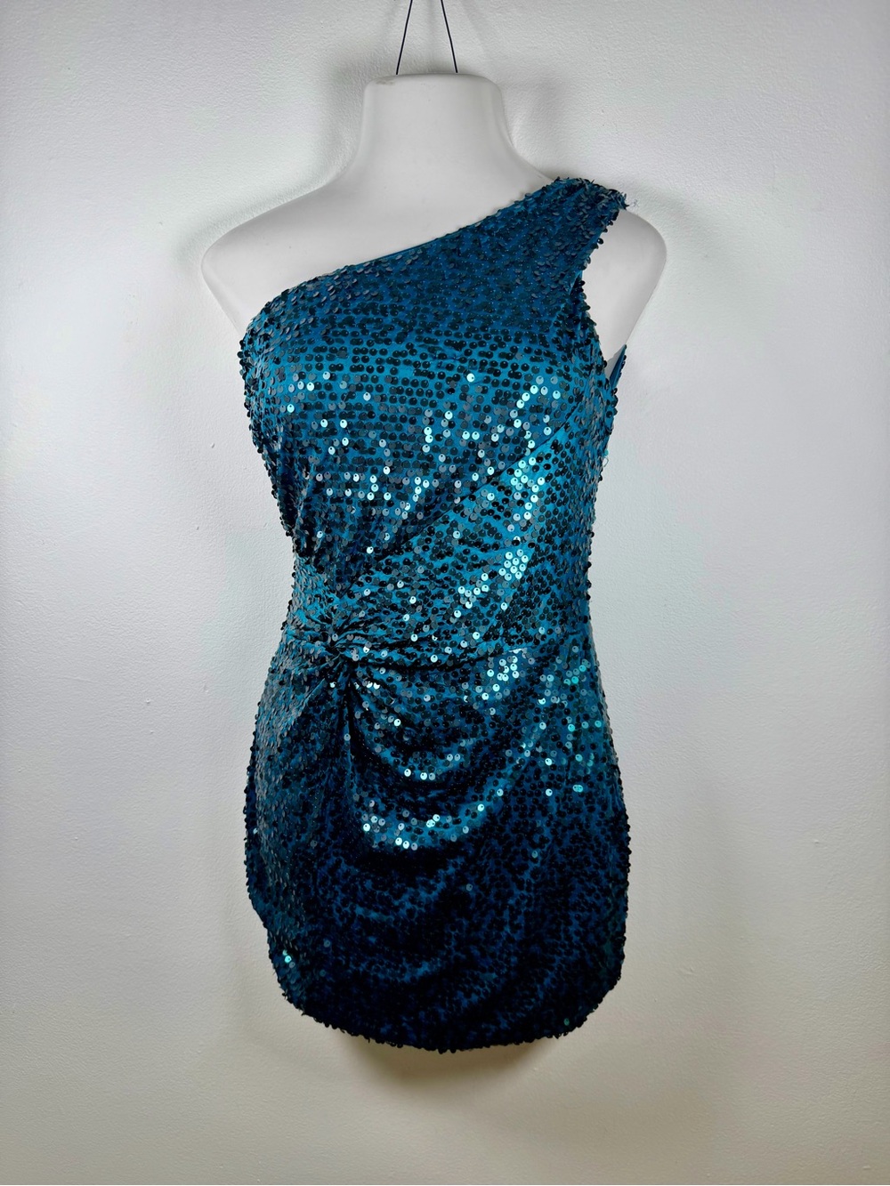 Lily Rose Teal One-Shoulder Sequin Cocktail Dress